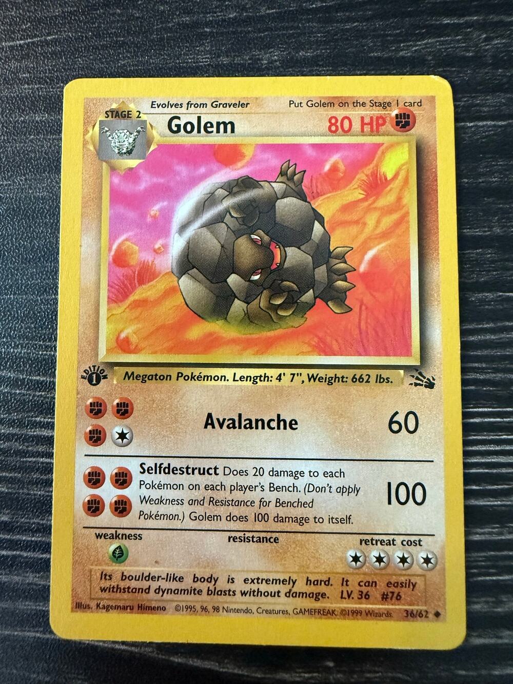 Pokémon Ungraded 1st Edition Golem 1999 Fossil Set Card